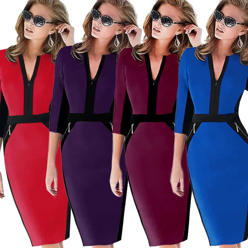 Betty Elegant Career Color block Knit Dress