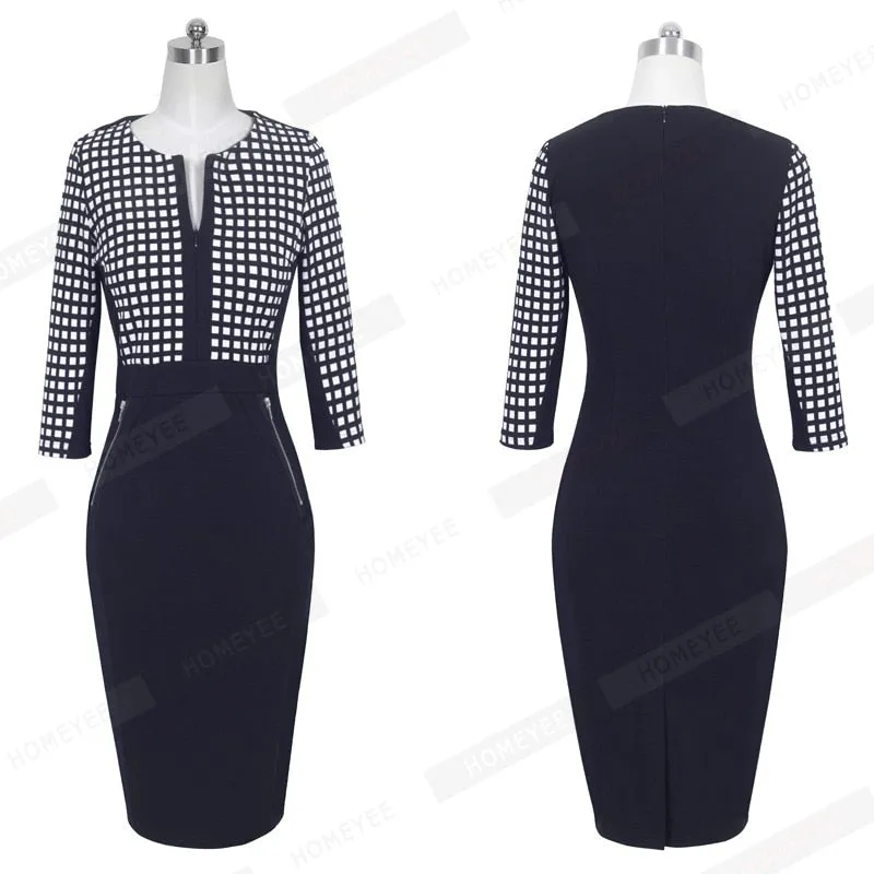 Betty Elegant Career Color block Knit Dress