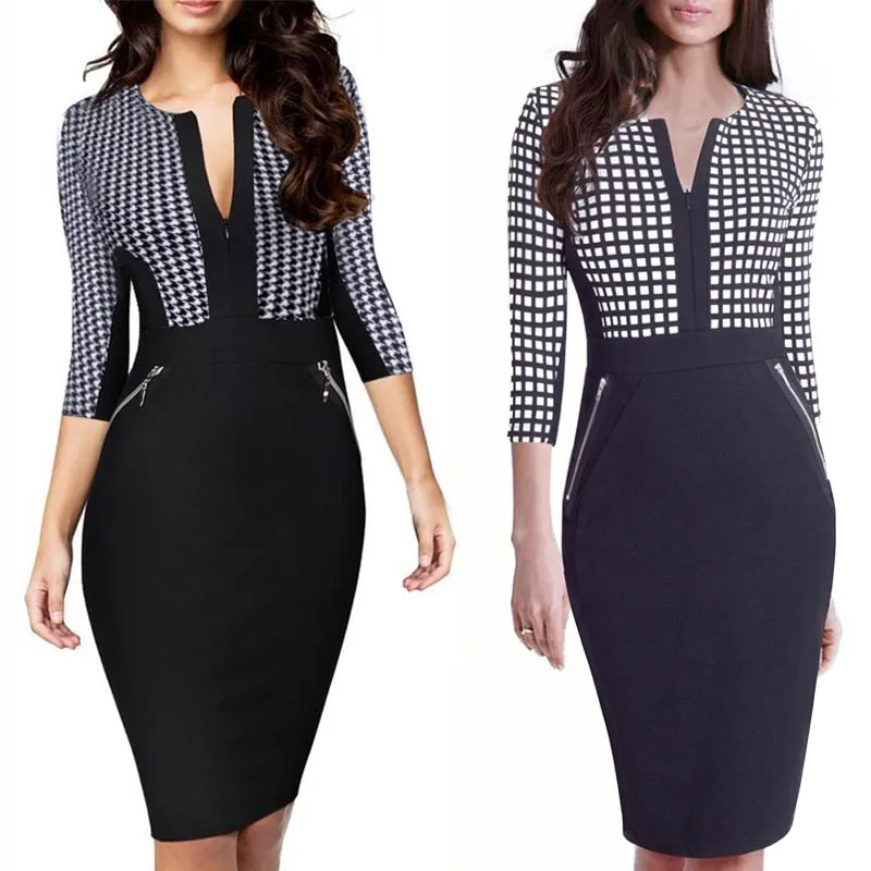 Betty Elegant Career Color block Knit Dress