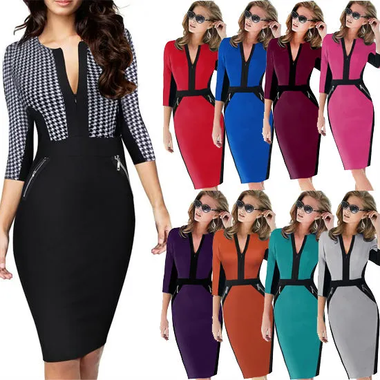 Betty Elegant Career Color block Knit Dress