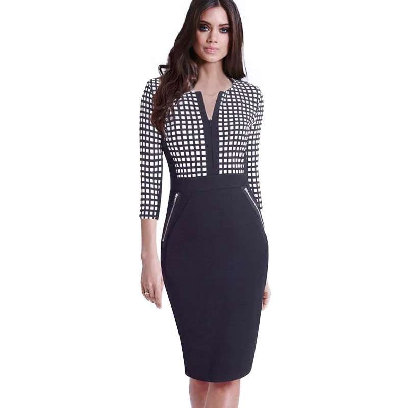 Betty Elegant Career Color block Knit Dress