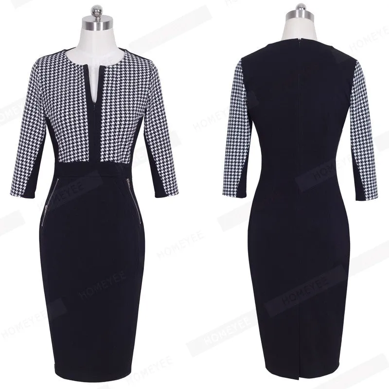 Betty Elegant Career Color block Knit Dress