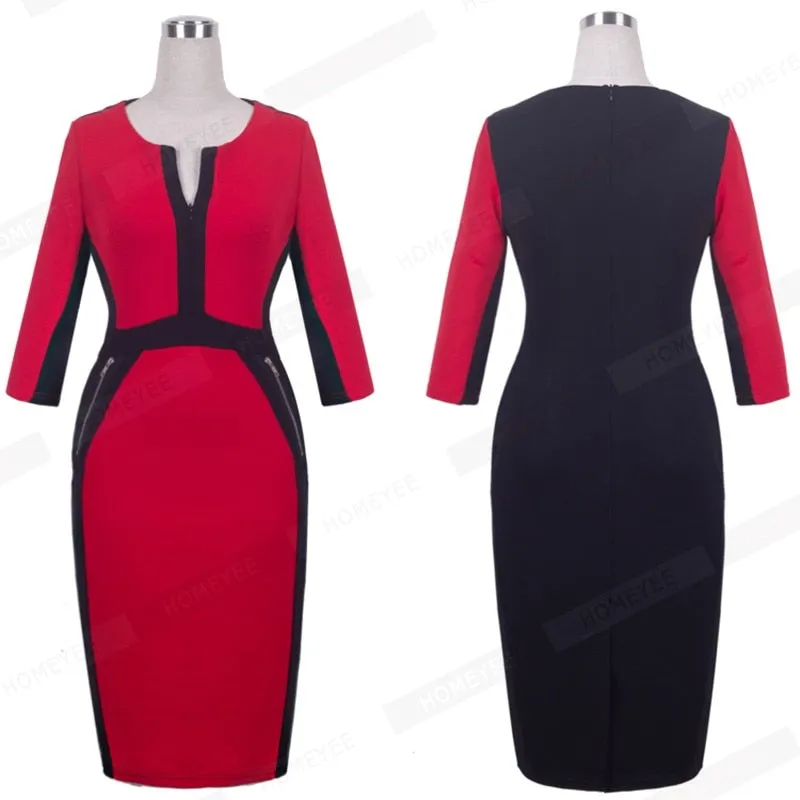 Betty Elegant Career Color block Knit Dress