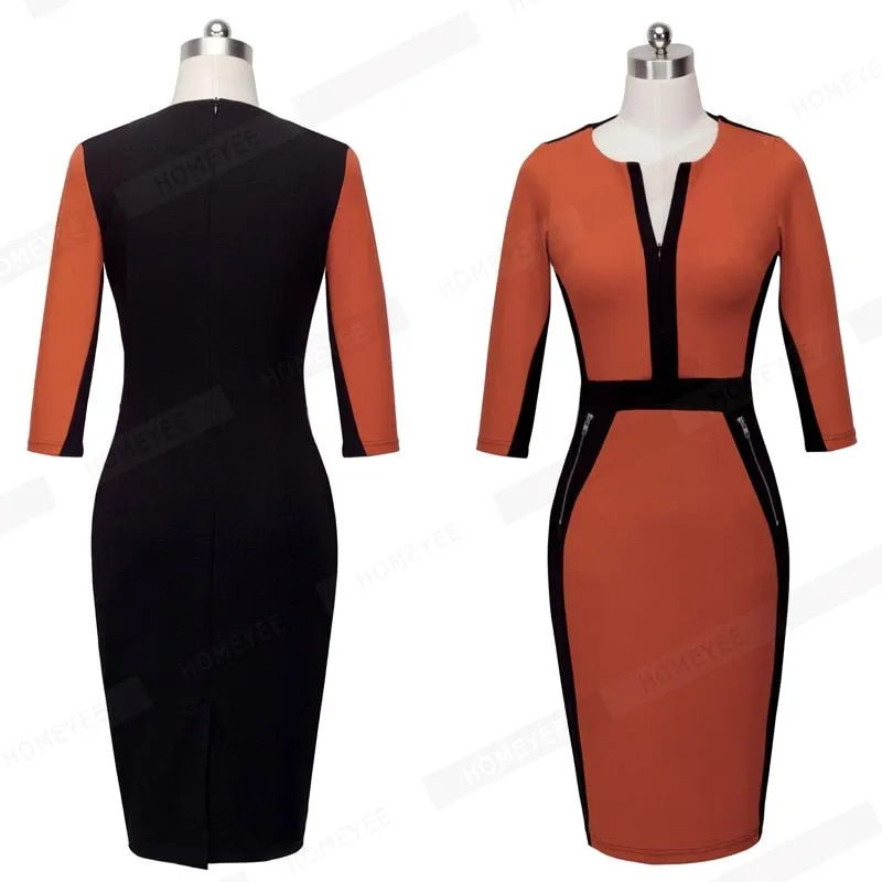 Betty Elegant Career Color block Knit Dress
