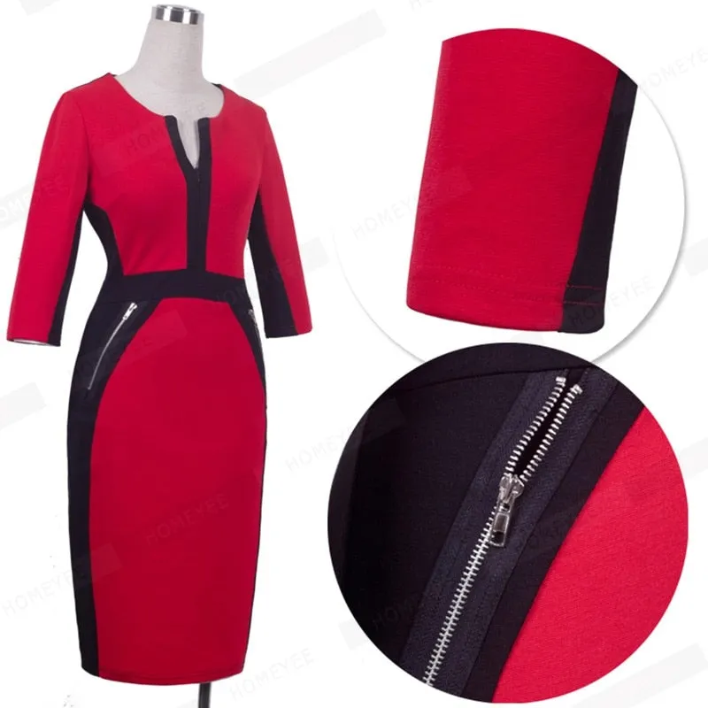 Betty Elegant Career Color block Knit Dress