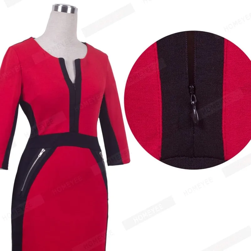 Betty Elegant Career Color block Knit Dress