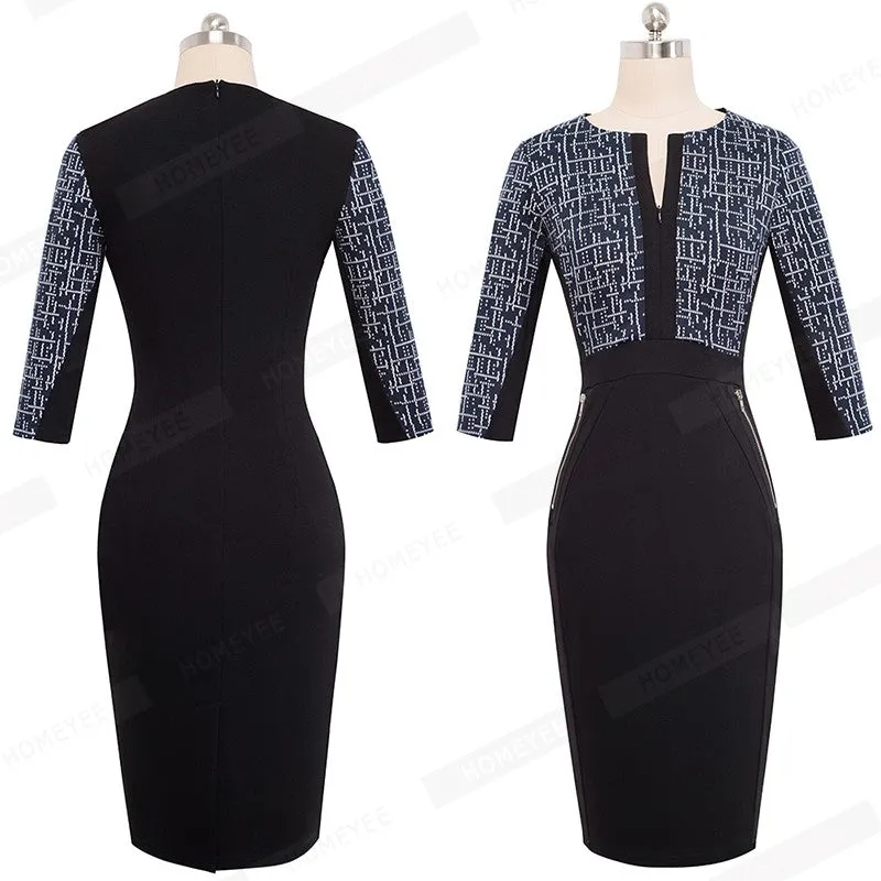 Betty Elegant Career Color block Knit Dress