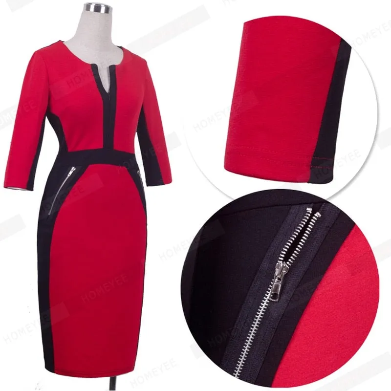 Betty Elegant Career Color block Knit Dress