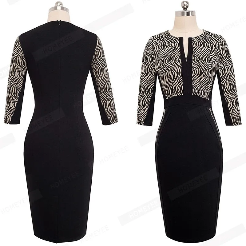 Betty Elegant Career Color block Knit Dress