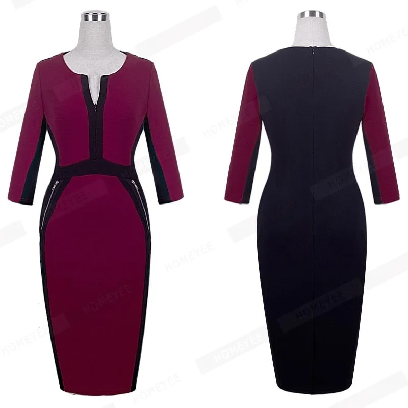 Betty Elegant Career Color block Knit Dress