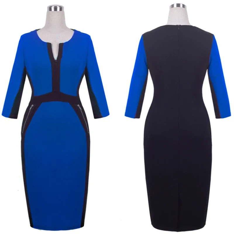 Betty Elegant Career Color block Knit Dress