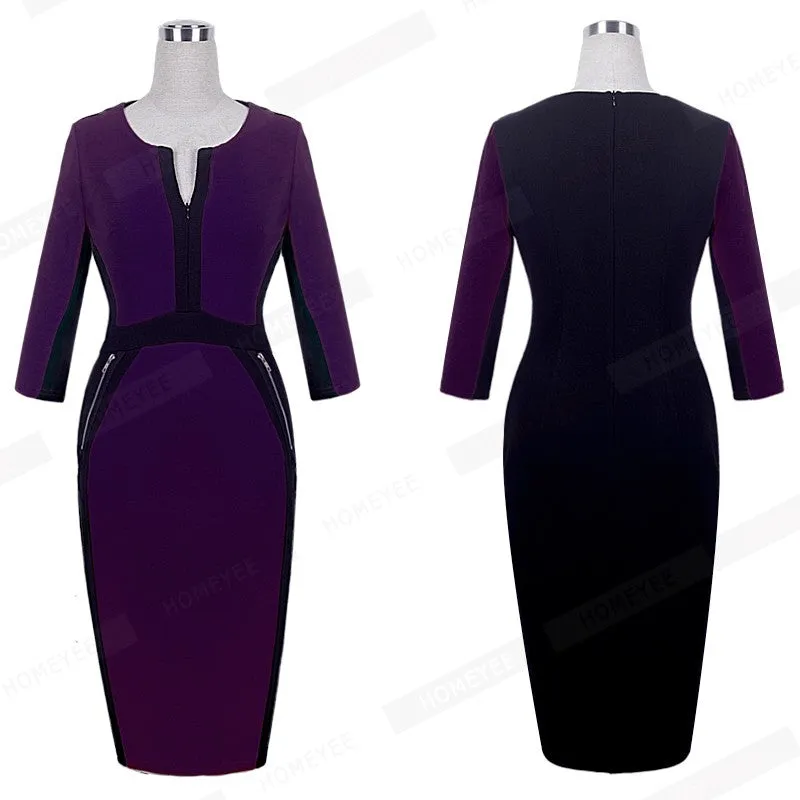 Betty Elegant Career Color block Knit Dress