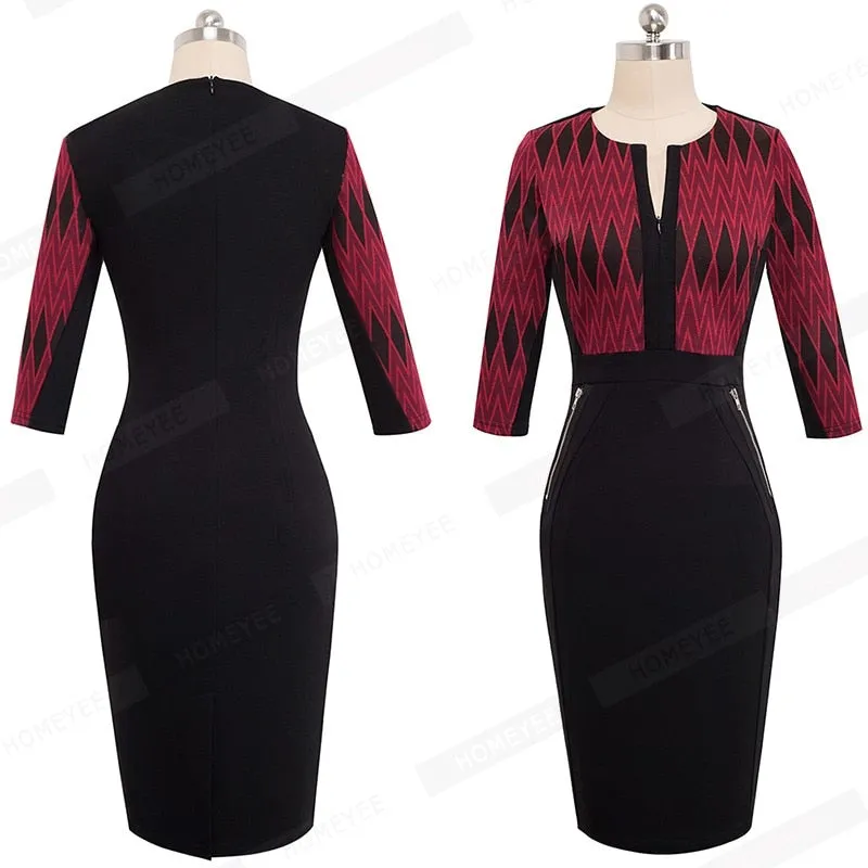Betty Elegant Career Color block Knit Dress