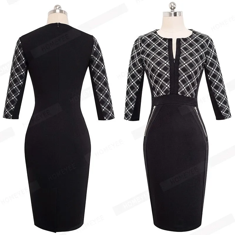 Betty Elegant Career Color block Knit Dress