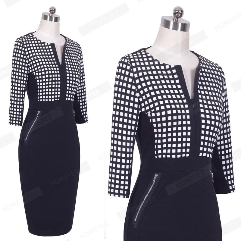 Betty Elegant Career Color block Knit Dress