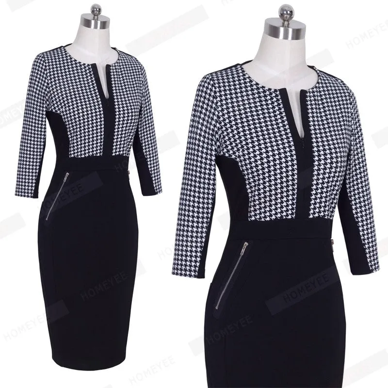 Betty Elegant Career Color block Knit Dress