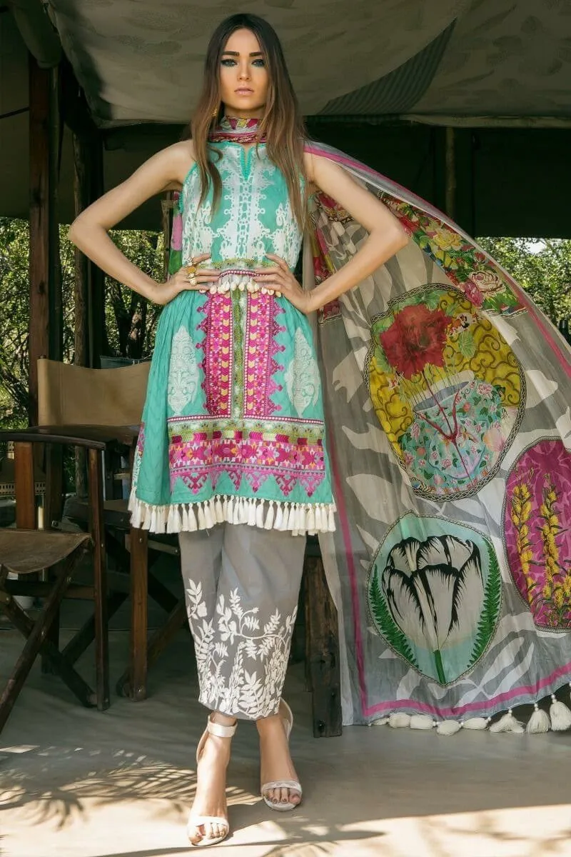 Beutifull lawn dress by sana safinaz in aqua green and gray color Model#L 1183