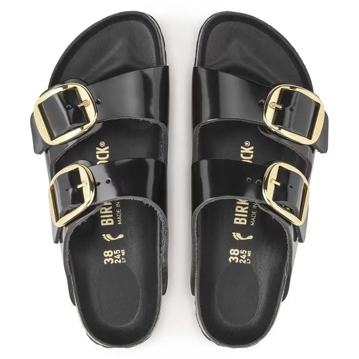 BIRKENSTOCK- ARIZONA BIG BUCKLE NATURAL LEATHER PATENT SANDAL