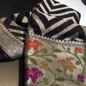 Black Banarasi Meenakari Stripe Pattern Saree