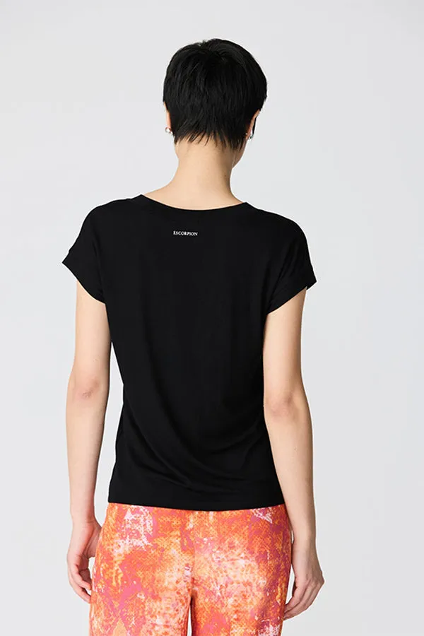 BLACK DROPPED SLEEVE V-NECK BASIC T-SHIRT