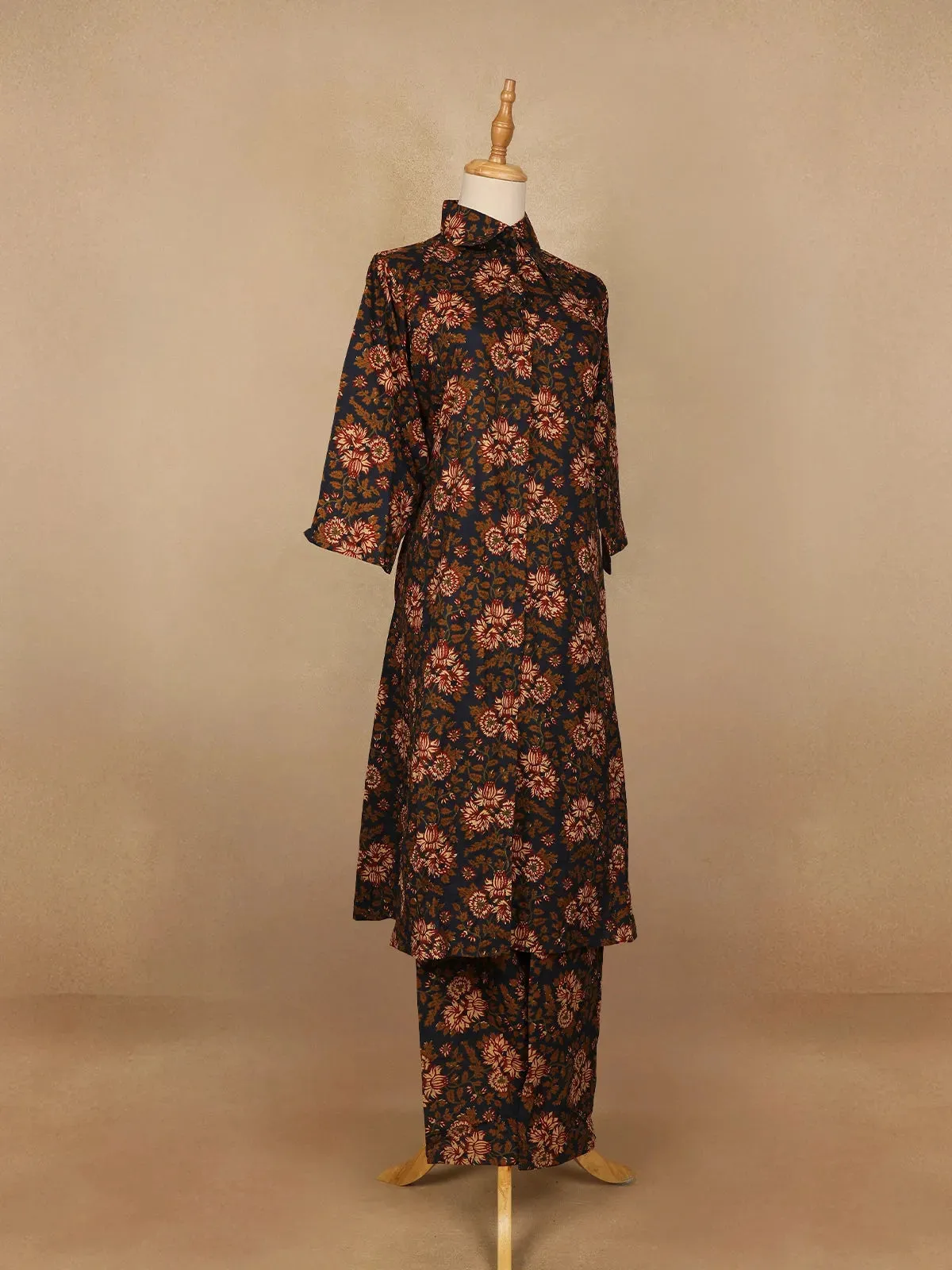 Black Floral Designed Cotton Straight Cut Salwar Suit