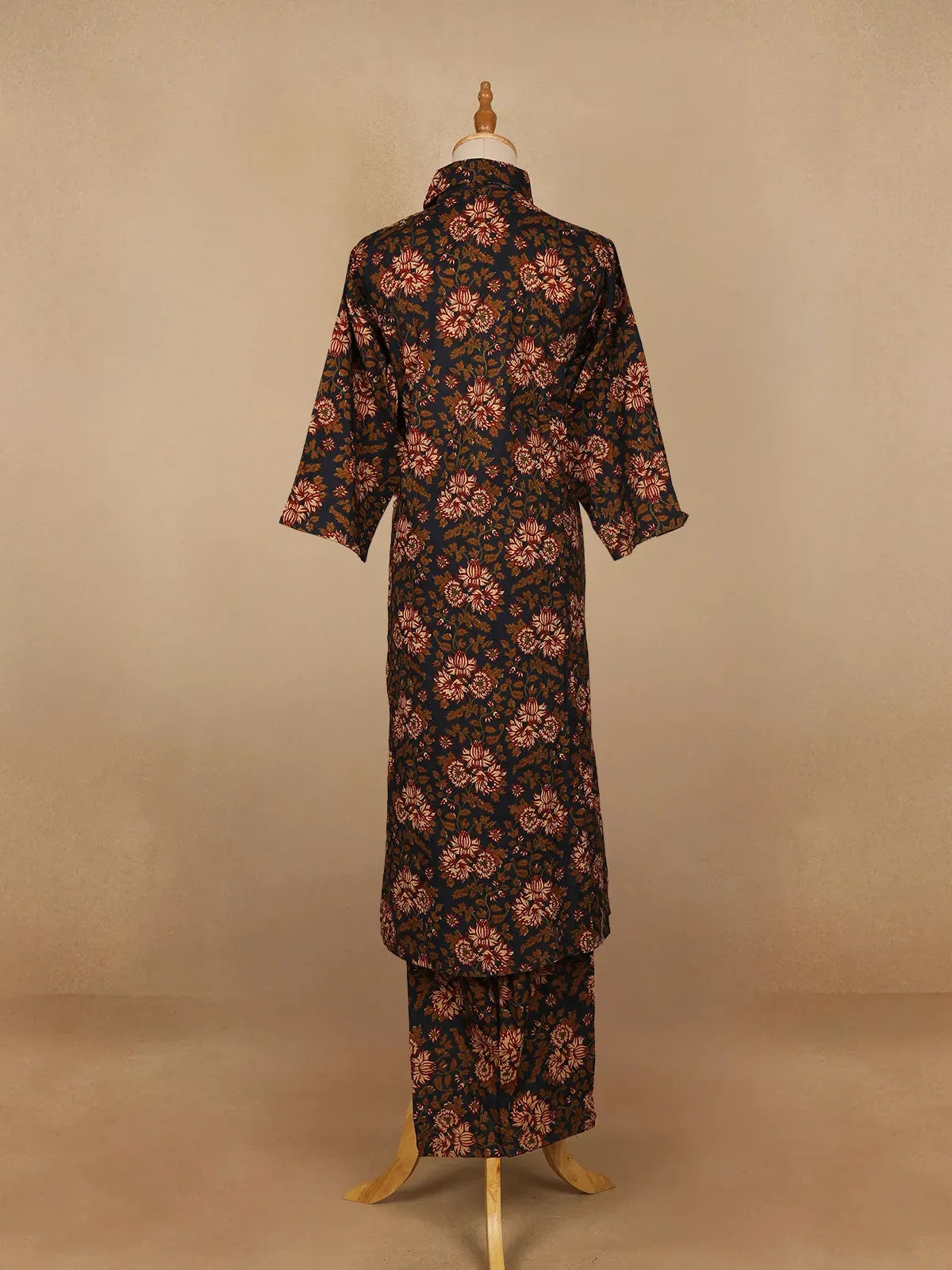 Black Floral Designed Cotton Straight Cut Salwar Suit