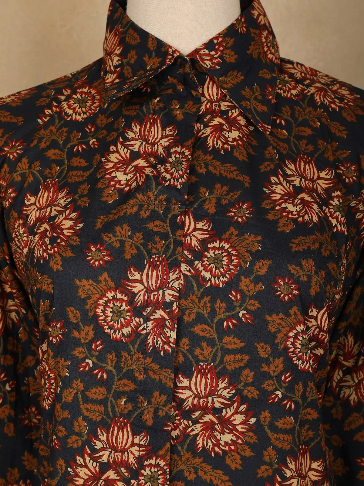 Black Floral Designed Cotton Straight Cut Salwar Suit