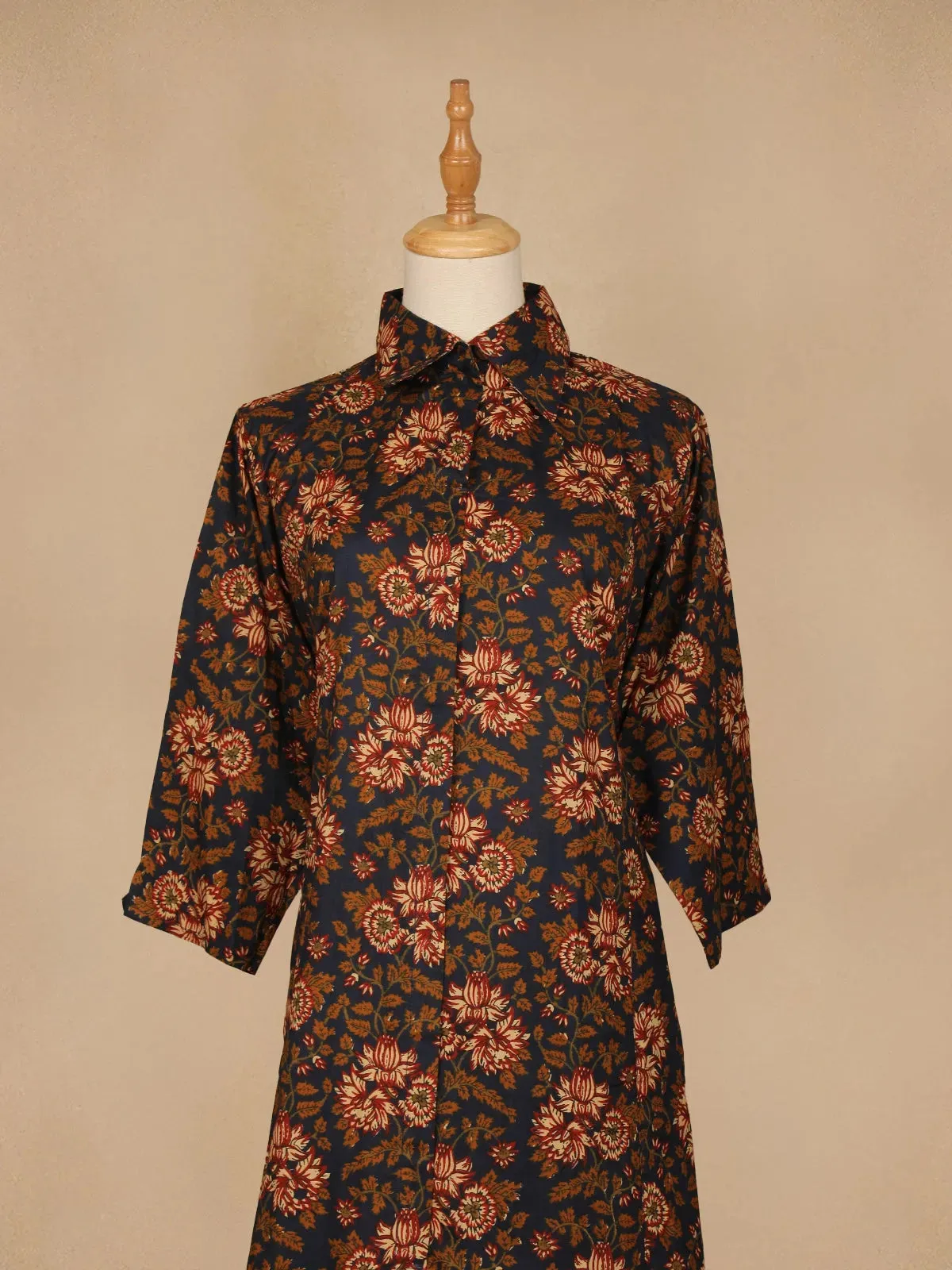 Black Floral Designed Cotton Straight Cut Salwar Suit