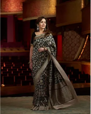 Black with Silver work Banarasee Zari work Semi Georgette Elegant Saree