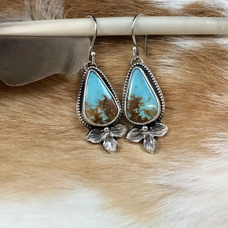 Boho Kingman Turquoise Sterling Silver Earrings