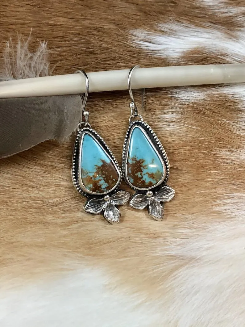 Boho Kingman Turquoise Sterling Silver Earrings