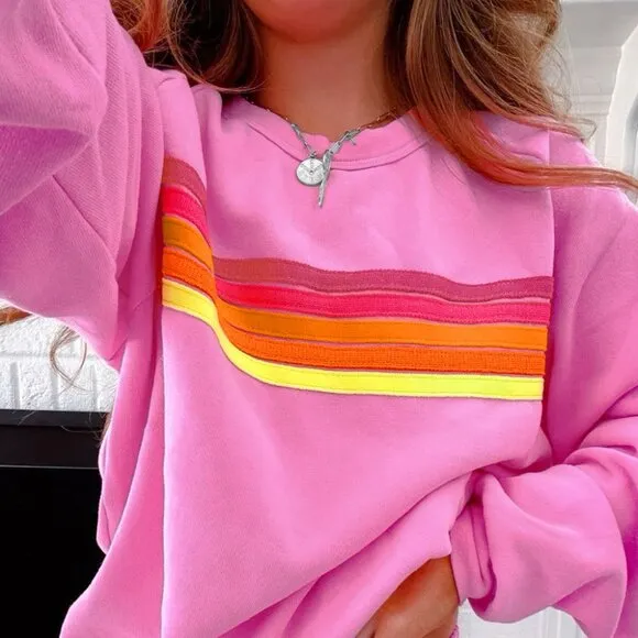 Bonbon Striped Accent Pullover and Shorts Two Piece Casual Set