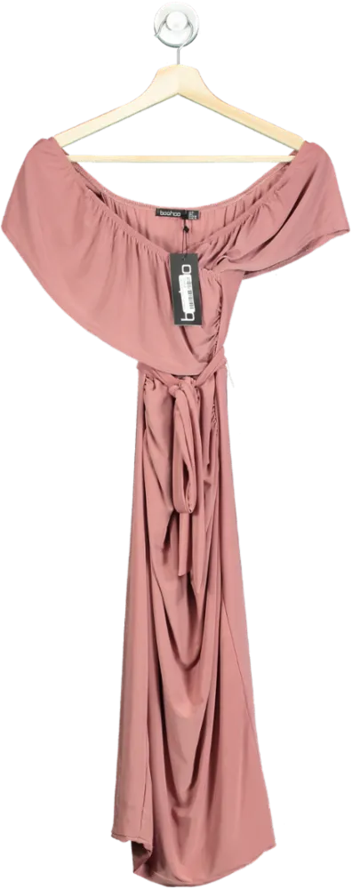 Boohoo Rose Maternity Off The Shoulder Tie Waist Dress UK 10