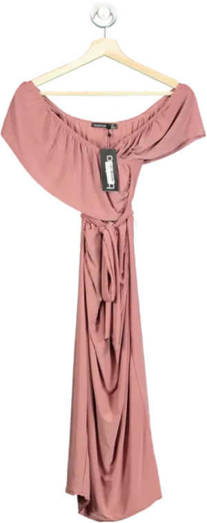 Boohoo Rose Maternity Off The Shoulder Tie Waist Dress UK 10