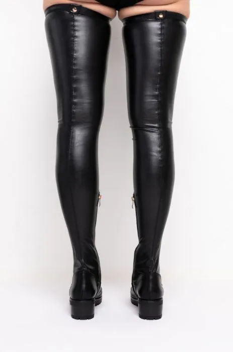 Bottle Girl Thigh High Pocket Boots - Black