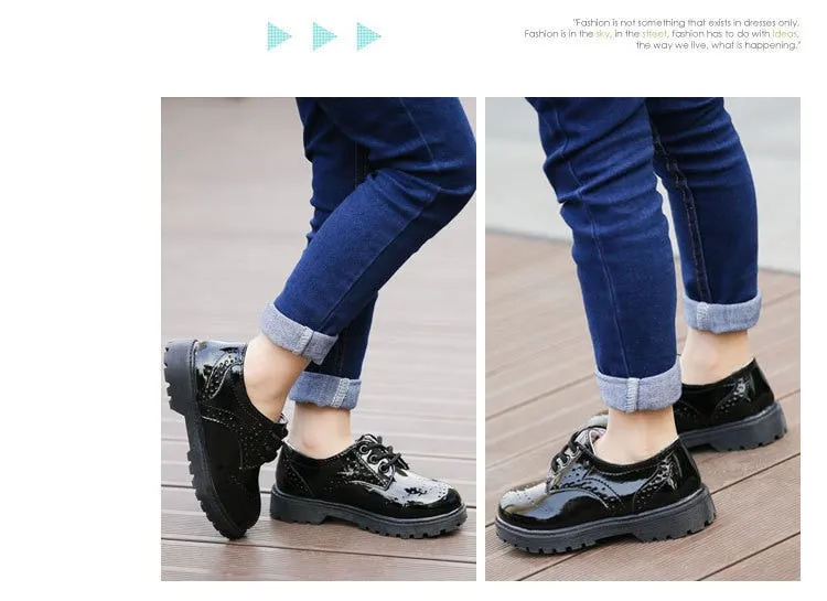Boys Girls British Style Soft Leather Rubber Sole Formal Shoes - Black, White