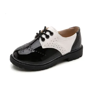 Boys Girls British Style Soft Leather Rubber Sole Formal Shoes - Black, White