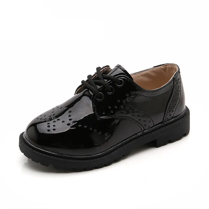 Boys Girls British Style Soft Leather Rubber Sole Formal Shoes - Black, White