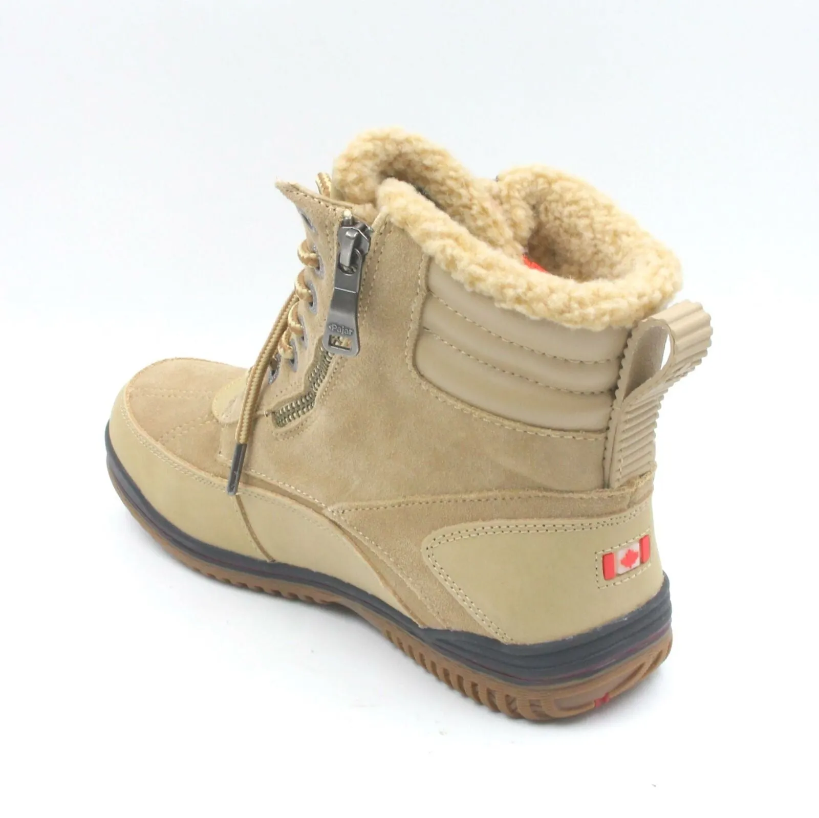 Brand new Pajar Women's Jeana Winter Boots Beige Lace Up Faux Fur Lined Zipper Flat Heel 8-8.5! -30C Rated! Retail $218 