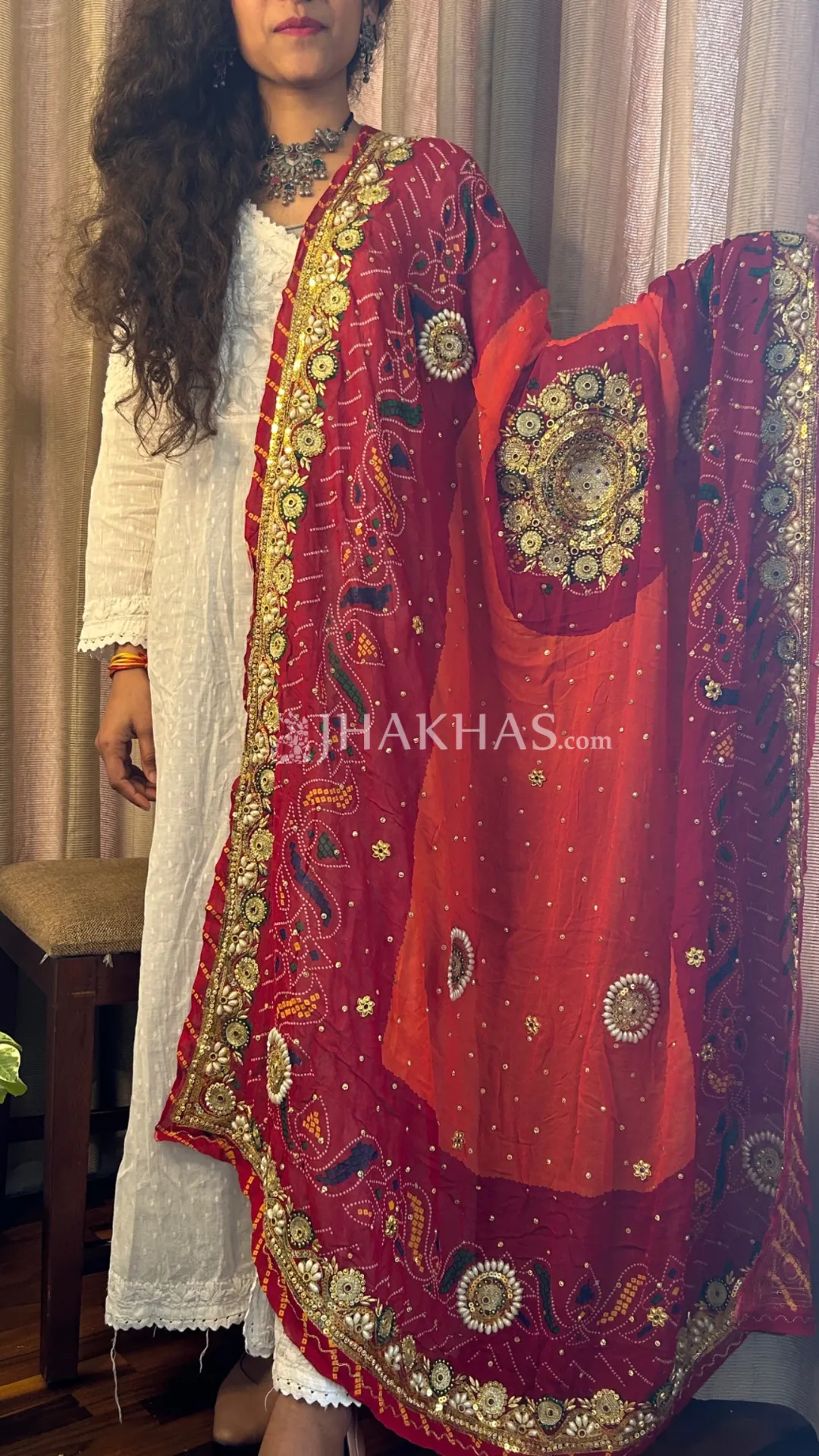 Bridal Orange And Red Bandhej Wedding Chunri