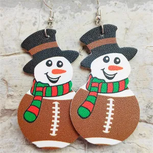 Brown & White Rugby Snowman Drop Earrings