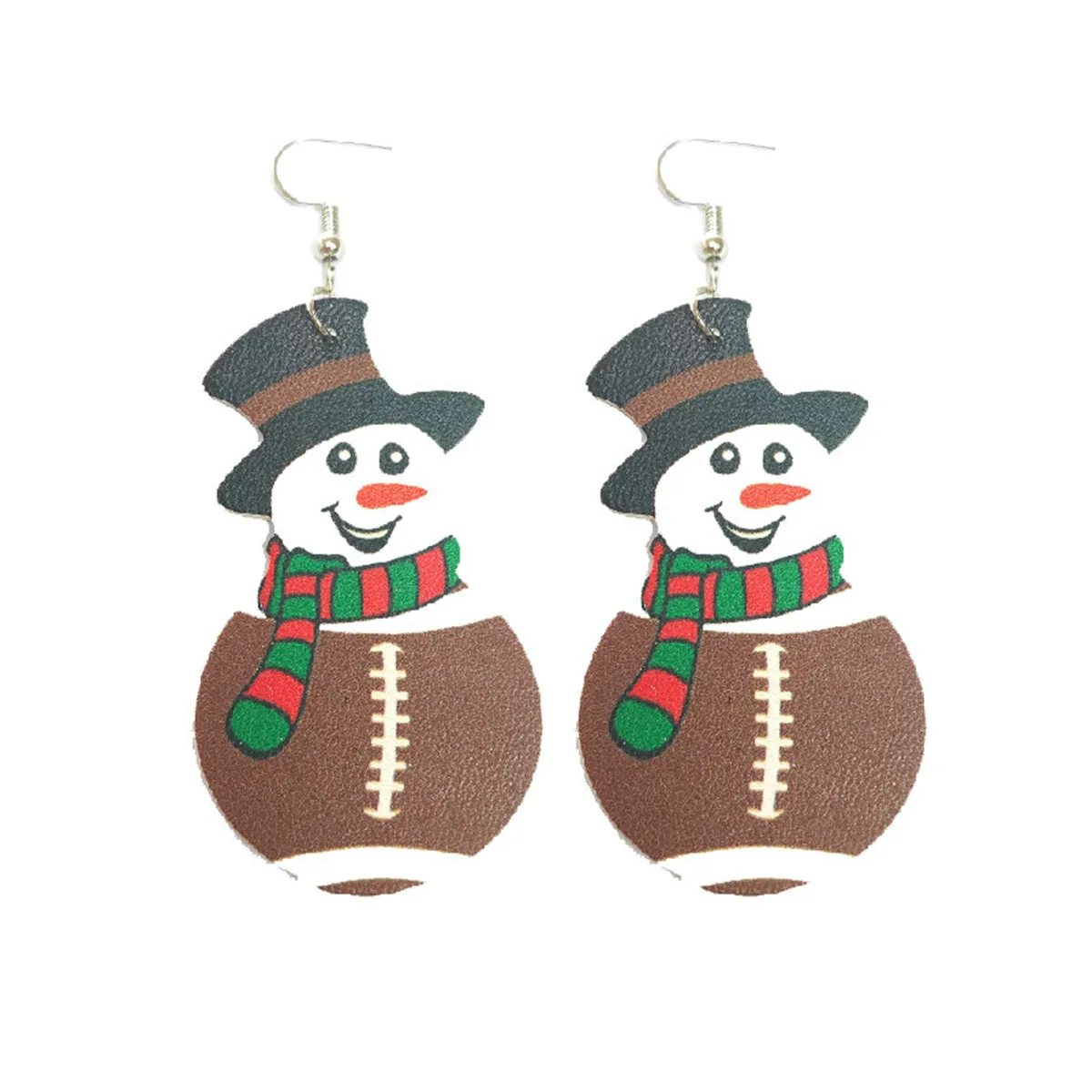 Brown & White Rugby Snowman Drop Earrings