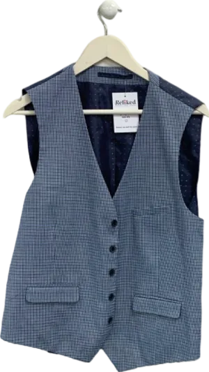 Burton Navy Blue Wool Blend Checked Waistcoat L