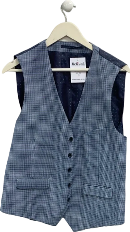 Burton Navy Blue Wool Blend Checked Waistcoat L