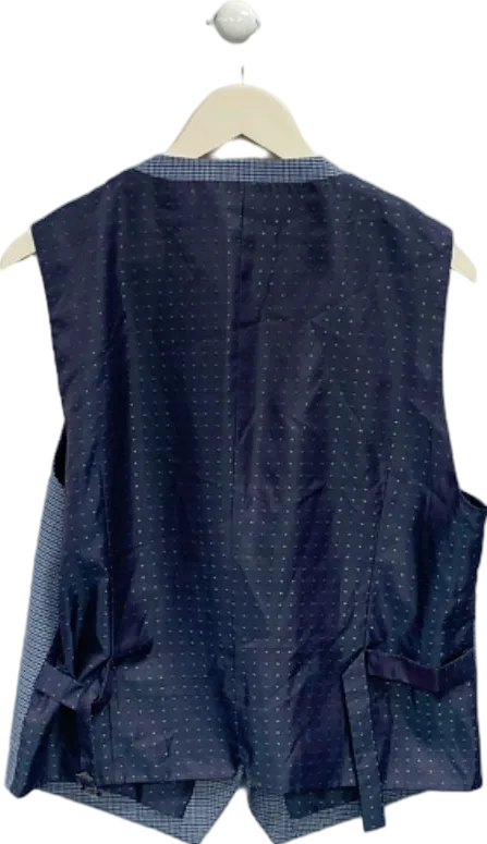 Burton Navy Blue Wool Blend Checked Waistcoat L
