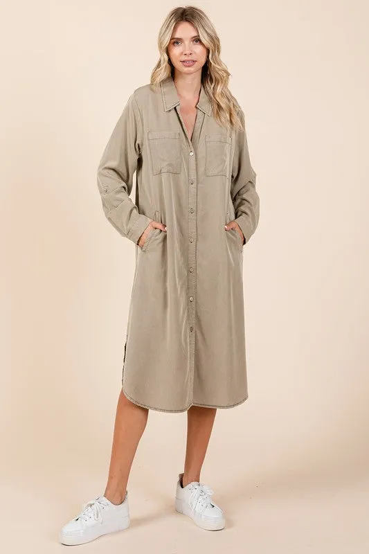 Button Down Long Sleeve Shirt Dress