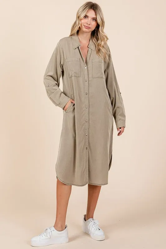 Button Down Long Sleeve Shirt Dress
