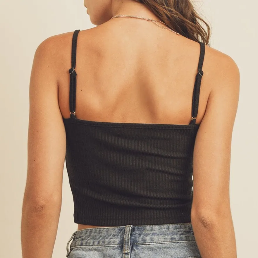 Button Front Ribbed Crop Top