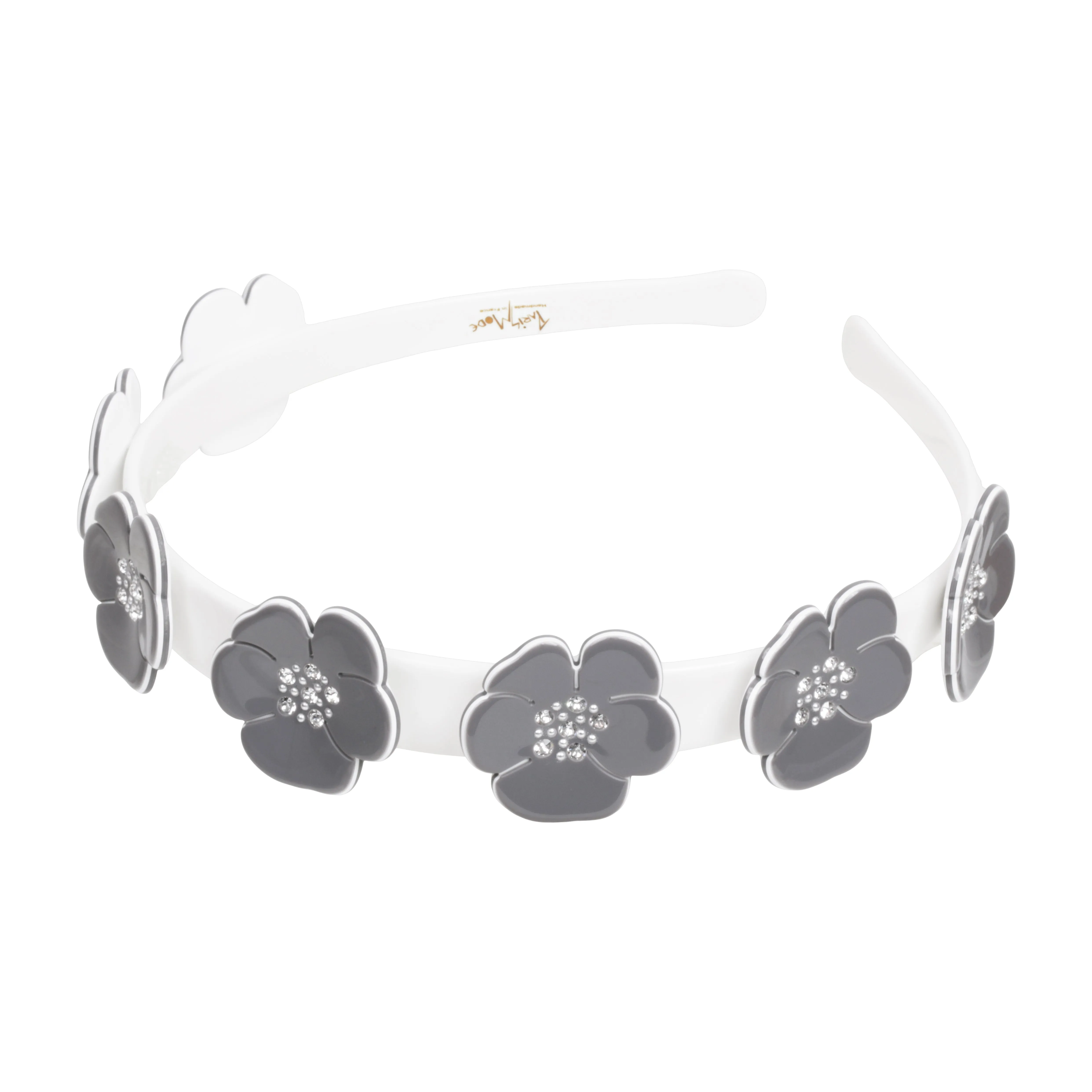 Camellia Crystal 1.5 cm Grey White Alice Band