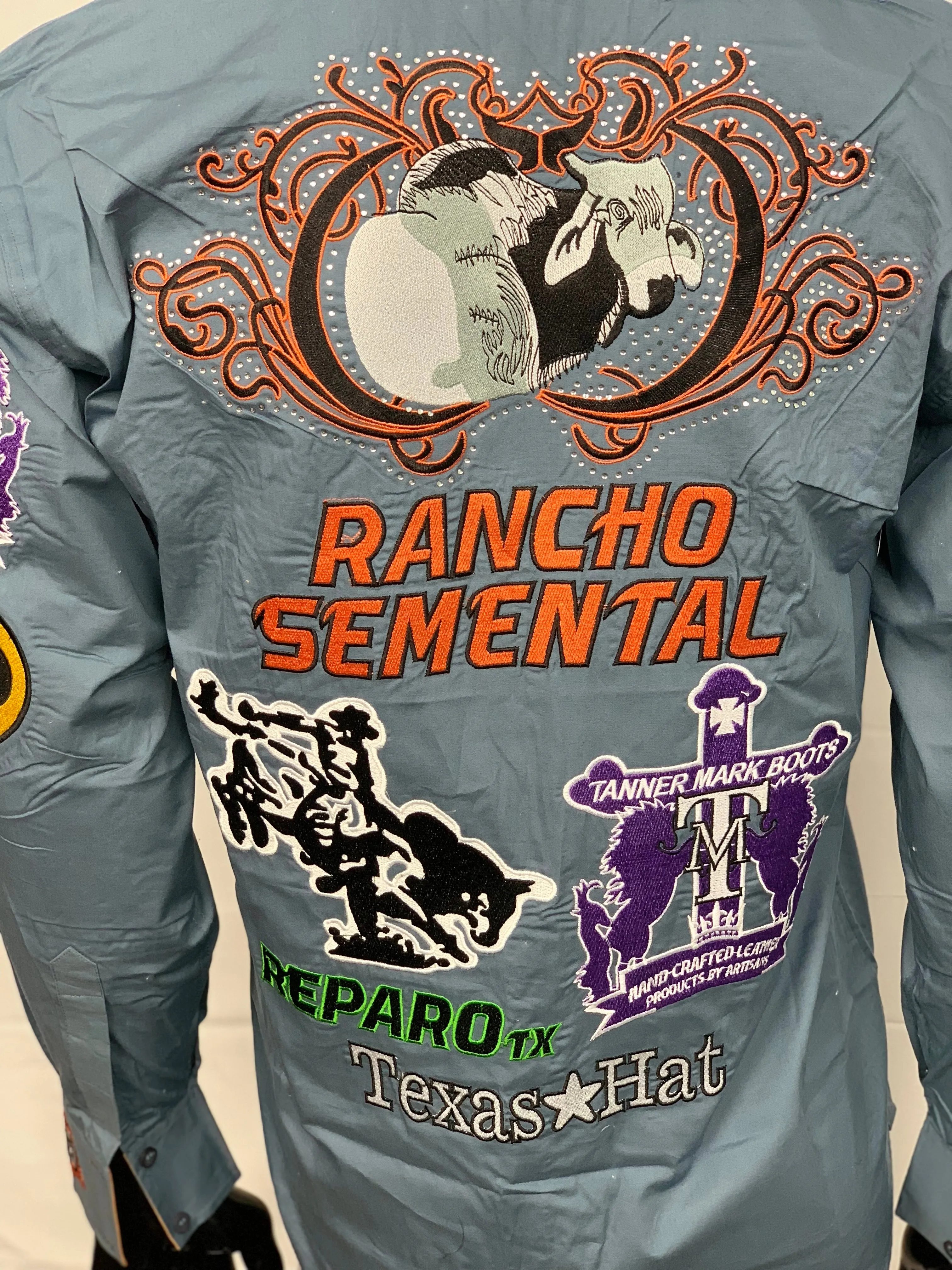 Camisa Rancho Semental Estilo Reparo Gris En Manga Larga